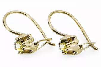 Or jaune 14 carats 14K (585) Yellow Peridot des boucles d'oreilles vec053y Russe Soviétique URSS Vintage Art Deco style