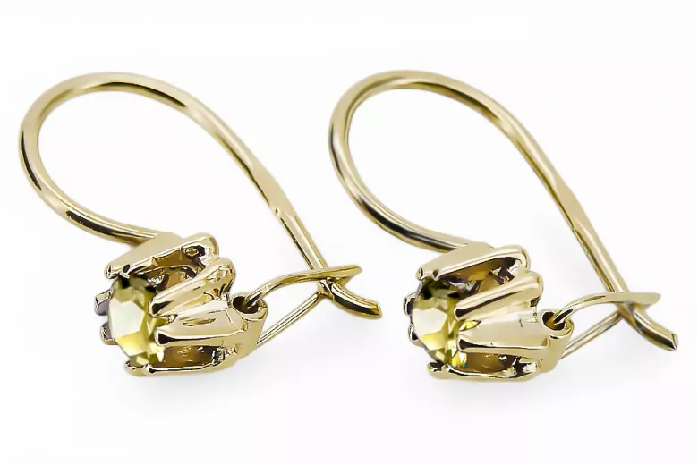14K жълто злато 14K (585) Yellow Peridot Обеци vec053y Руски Съветски СССР Винтидж Ар-деко style