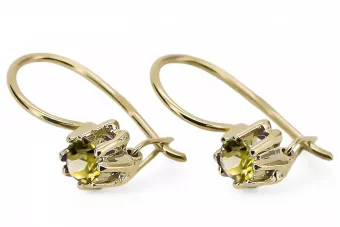 Or jaune 14 carats 14K (585) Yellow Peridot des boucles d'oreilles vec053y Russe Soviétique URSS Vintage Art Deco style