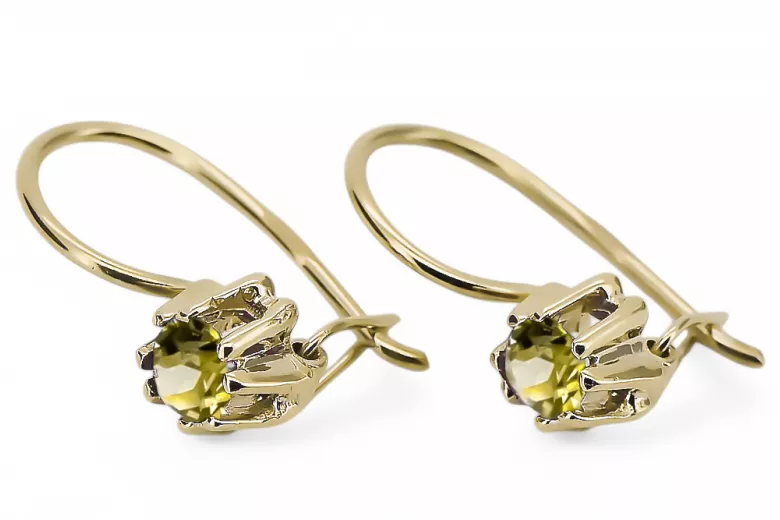 14 كارت من الذهب الأصفر 14K (585) Yellow Peridot أقراط vec053y روسي سوفيتي الاتحاد السوفيتي فينتاج آرت ديكو style