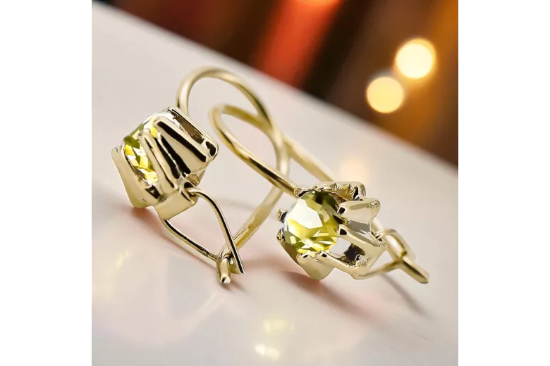 14 كارت من الذهب الأصفر 14K (585) Yellow Peridot أقراط vec053y روسي سوفيتي الاتحاد السوفيتي فينتاج آرت ديكو style