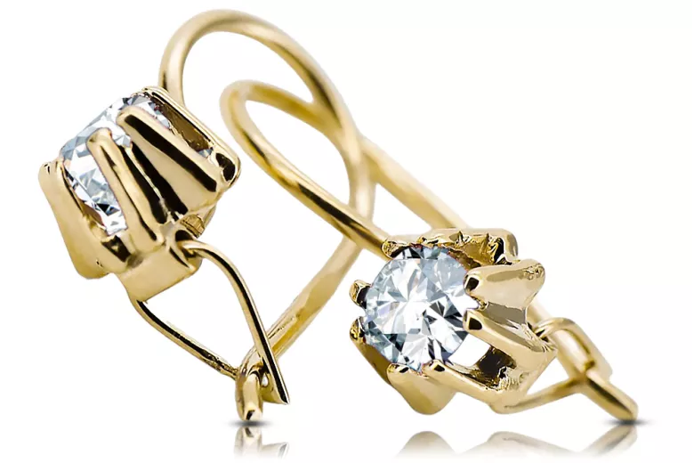 Or jaune 14 carats 14K (585) Zircon des boucles d'oreilles vec053y Russe Soviétique URSS Bijoux vintage Art Deco style