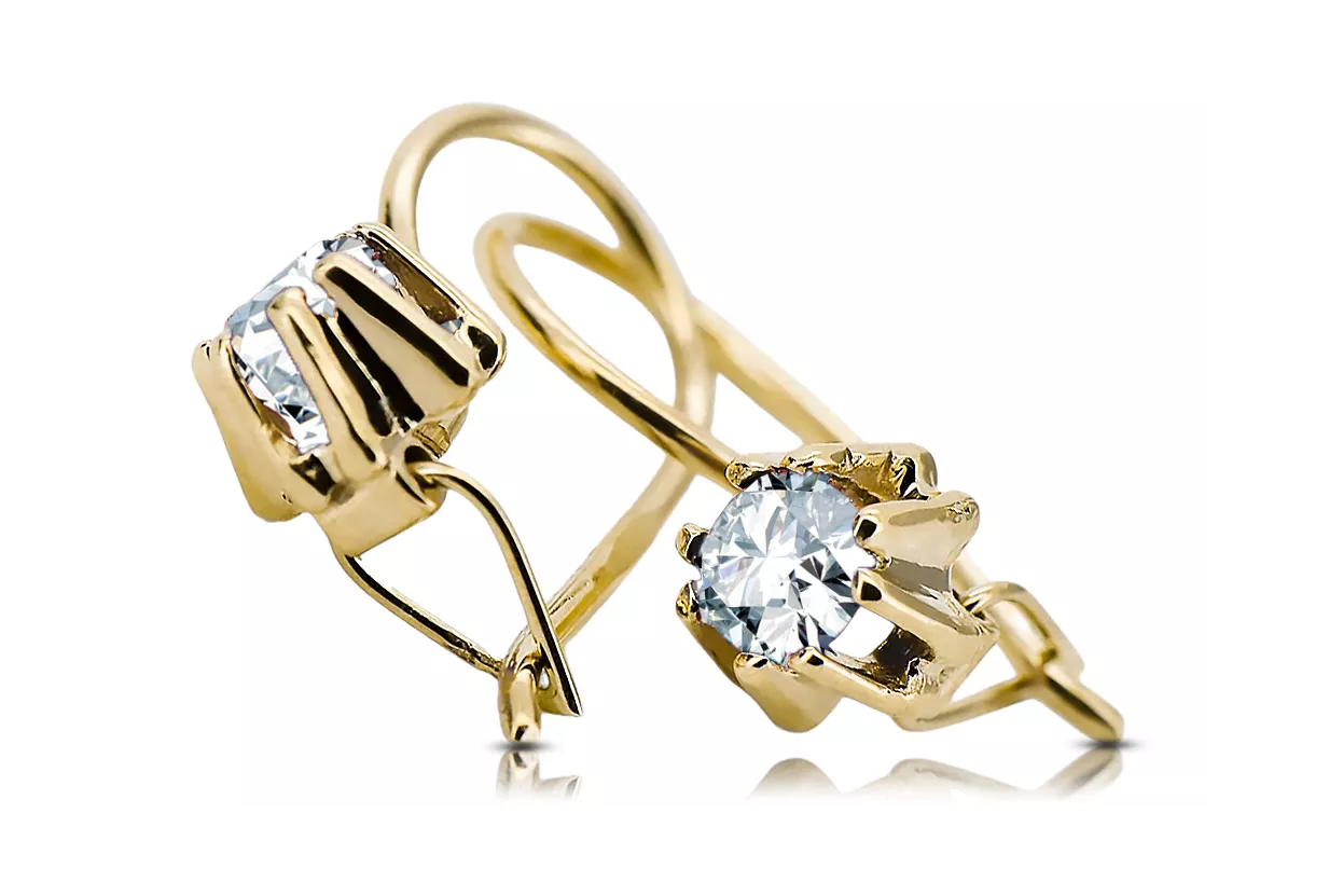 Or jaune 14 carats 14K (585) Zircon des boucles d'oreilles vec053y Russe Soviétique URSS Bijoux vintage Art Deco style