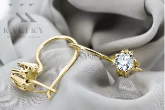 Or jaune 14 carats 14K (585) Zircon des boucles d'oreilles vec053y Russe Soviétique URSS Bijoux vintage Art Deco style