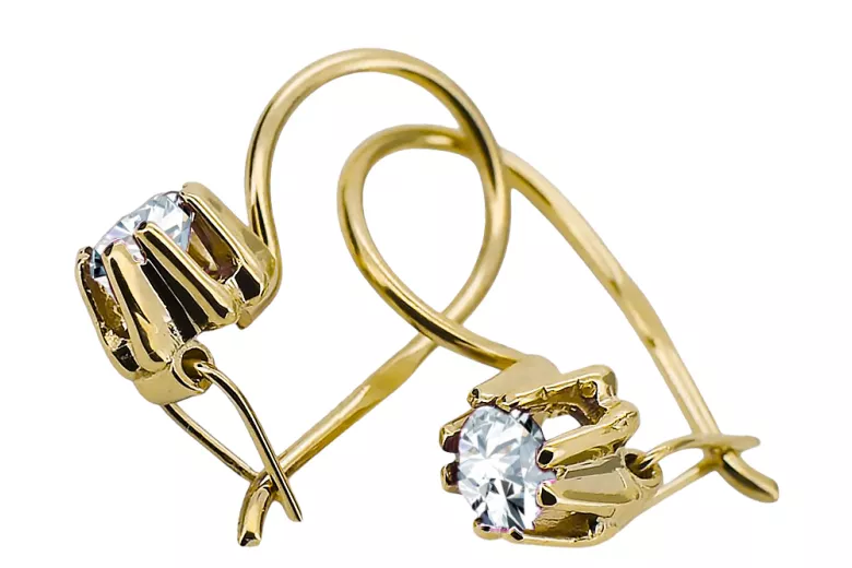 Or jaune 14 carats 14K (585) Zircon des boucles d'oreilles vec053y Russe Soviétique URSS Bijoux vintage Art Deco style