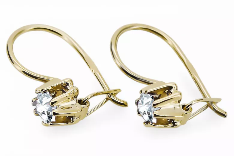 Or jaune 14 carats 14K (585) Zircon des boucles d'oreilles vec053y Russe Soviétique URSS Bijoux vintage Art Deco style