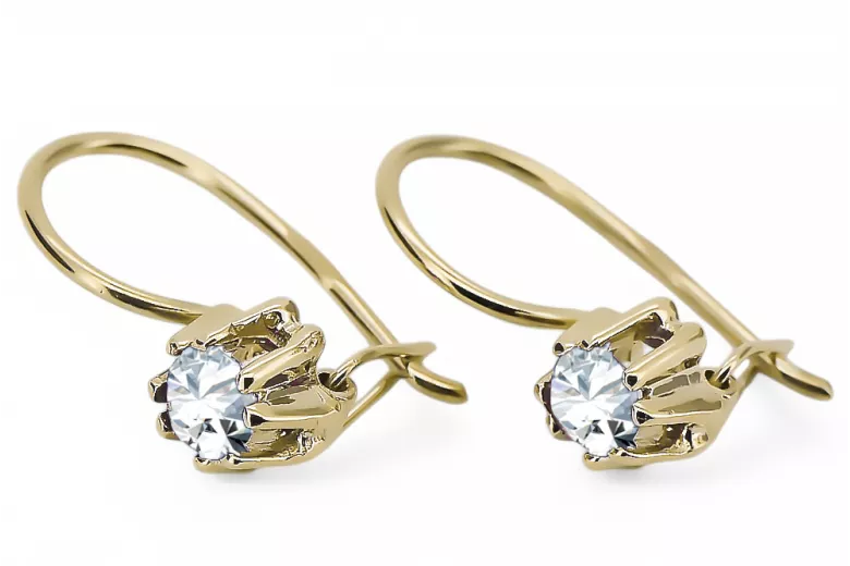 Or jaune 14 carats 14K (585) Zircon des boucles d'oreilles vec053y Russe Soviétique URSS Bijoux vintage Art Deco style
