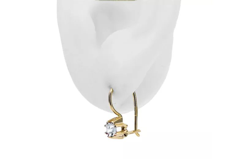 Or jaune 14 carats 14K (585) Zircon des boucles d'oreilles vec053y Russe Soviétique URSS Bijoux vintage Art Deco style