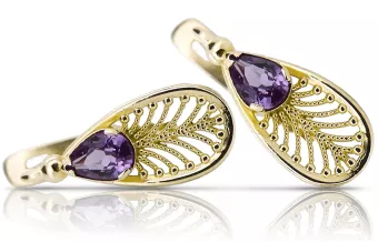 Kolczyki z 14k żółte złoto 14K (585) z Aleksandrytem vec067y Sowiecki styl Vintage Biżuteria Art Deco