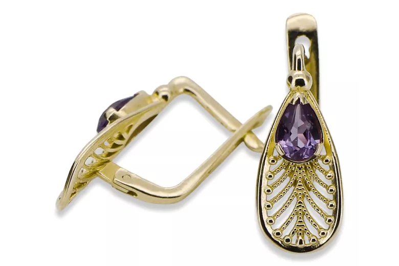 Žltá 14K Gold 14k (585) Alexandrita náušnice VEC067Y RUSKA SOVIETS ZSSR Vintage Art Deco Style