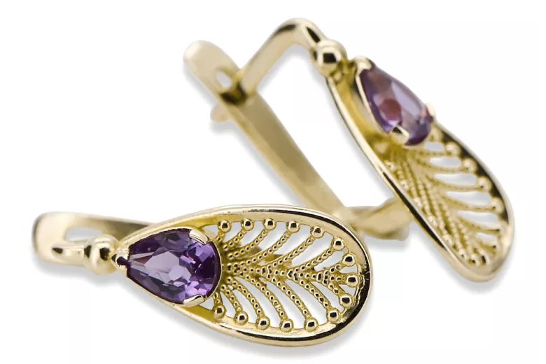 Žltá 14K Gold 14k (585) Alexandrita náušnice VEC067Y RUSKA SOVIETS ZSSR Vintage Art Deco Style