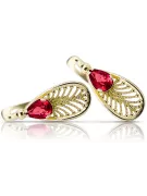14k žlté zlato 14K (585) Ruby náušnice vec067y Russian Soviet USSR Vintage craft Art Deco style