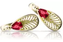 14k κίτρινο χρυσό 14K (585) Ruby Σκουλαρίκια vec067y Russian Soviet USSR Vintage craft Art Deco style
