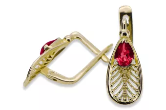 14k κίτρινο χρυσό 14K (585) Ruby Σκουλαρίκια vec067y Russian Soviet USSR Vintage craft Art Deco style