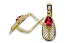 Or jaune 14 carats 14K (585) Ruby des boucles d'oreilles vec067y Russe Soviétique URSS Artisanat vintage Art Deco style