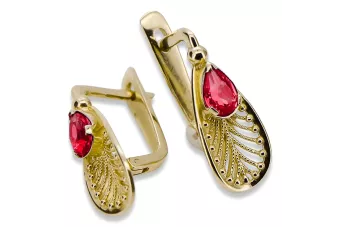 14k geltonas auksas 14K (585) Ruby auskarai vec067y Rusų Tarybinis TSRS Vintažinis stilius Art Deco style