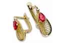 Oro amarillo de 14 quilates 14K (585) Ruby pendientes vec067y Ruso Soviético URSS Joyería vintage Art Deco style