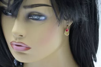 14K жълто злато 14K (585) Ruby Обеци vec067y Руски Съветски СССР Винтидж Ар-деко style