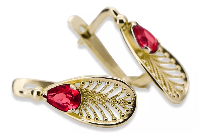 Yellow 14k gold 14K (585) Ruby earrings vec067y Russian Soviet USSR Vintage style Art Deco style