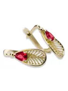 Or jaune 14 carats 14K (585) Ruby des boucles d'oreilles vec067y Russe Soviétique URSS Artisanat vintage Art Deco style