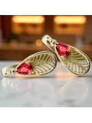 Kolczyki z 14k żółte złoto 14K (585) z Rubinem vec067y ZSRR Styl Vintage Art Deco