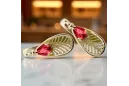 14К жовте золото 14K (585) Ruby Сережки vec067y Російський Радянський СРСР Вінтаж прикраси Ар-деко style