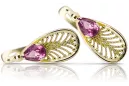 14-ка/желтое золото 14K (585) Amethyst Серьги vec067y Русский Советский СССР Винтаж стиль Ар-деко style