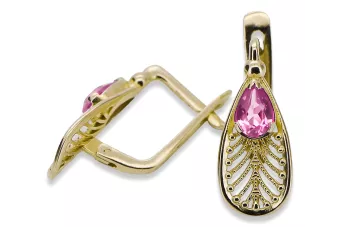 14 كارت من الذهب الأصفر 14K (585) Amethyst أقراط vec067y روسي سوفيتي الاتحاد السوفيتي أسلوب فينتاج آرت ديكو style