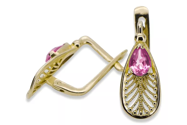14k κίτρινο χρυσό 14K (585) Amethyst Σκουλαρίκια vec067y Russian Soviet USSR Vintage style Art Deco style