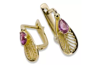 14 كارت من الذهب الأصفر 14K (585) Amethyst أقراط vec067y روسي سوفيتي الاتحاد السوفيتي أسلوب فينتاج آرت ديكو style