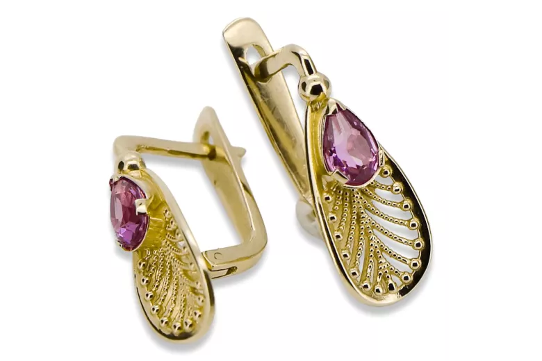 14 Karat Gelbgold 14K (585) Amethyst ohrringe vec067y Russisch Sowjetisch UdSSR Vintage Stil Art Deco style