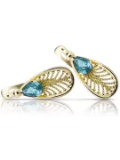 14k κίτρινο χρυσό 14K (585) Aquamarine Σκουλαρίκια vec067y Russian Soviet USSR Vintage Jewlery Art Deco style