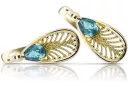 Or jaune 14 carats 14K (585) Aquamarine des boucles d'oreilles vec067y Russe Soviétique URSS Style vintage Art Deco style