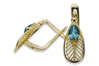 14 كارت من الذهب الأصفر 14K (585) Aquamarine أقراط vec067y روسي سوفيتي الاتحاد السوفيتي مجوهرات فينتاج آرت ديكو style