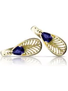 Or jaune 14 carats 14K (585) Sapphire des boucles d'oreilles vec067y Russe Soviétique URSS Style vintage Art Deco style