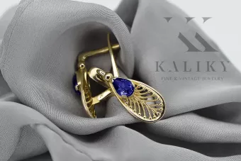 14K жълто злато 14K (585) Sapphire Обеци vec067y Руски Съветски СССР Винтидж крафт Ар-деко style
