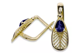 Aur galben 14K 14K (585) Sapphire cercei vec067y Rusesc Sovietic URSS Vintage Craft Art Deco style