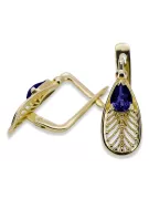 14 كارت من الذهب الأصفر 14K (585) Sapphire أقراط vec067y روسي سوفيتي الاتحاد السوفيتي أسلوب فينتاج آرت ديكو style