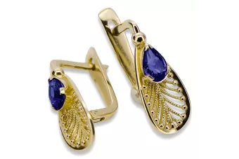 14k geltonas auksas 14K (585) Sapphire auskarai vec067y Rusų Tarybinis TSRS Vintage Art Deco style