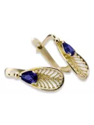 Aur galben 14K 14K (585) Sapphire cercei vec067y Rusesc Sovietic URSS Vintage Craft Art Deco style