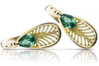 14k κίτρινο χρυσό 14K (585) Emerald Σκουλαρίκια vec067y Russian Soviet USSR Vintage Jewlery Art Deco style