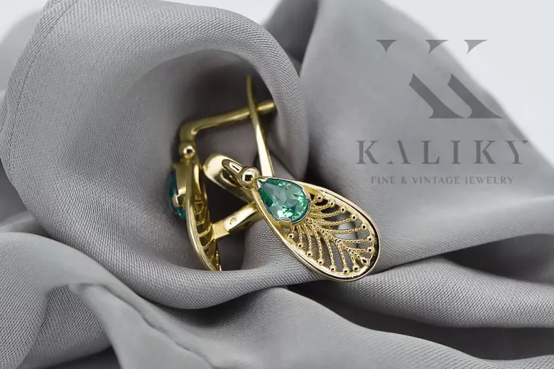 14-ка/желтое золото 14K (585) Emerald Серьги vec067y Русский Советский СССР Винтаж стиль Ар-деко style