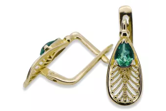 14K жълто злато 14K (585) Emerald Обеци vec067y Руски Съветски СССР Винтидж стил Ар-деко style