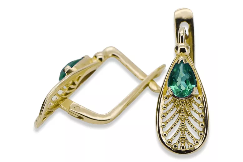 Yellow 14k gold 14K (585) Emerald earrings vec067y Russian Soviet USSR Vintage Jewlery Art Deco style