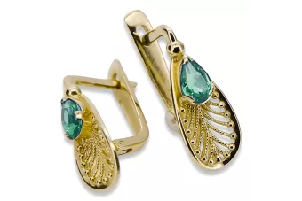 14К жовте золото 14K (585) Emerald Сережки vec067y Російський Радянський СРСР Вінтаж прикраси Ар-деко style