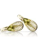 14k žlté zlato 14K (585) Yellow Peridot náušnice vec067y Russian Soviet USSR Vintage style Art Deco style