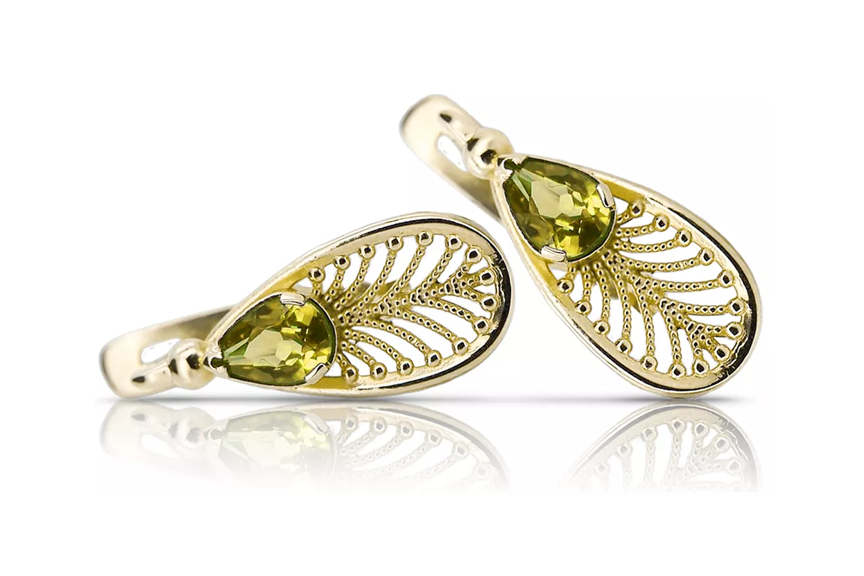 14 كارت من الذهب الأصفر 14K (585) Yellow Peridot أقراط vec067y روسي سوفيتي الاتحاد السوفيتي أسلوب فينتاج آرت ديكو style