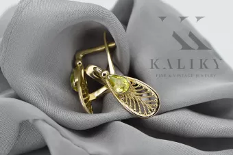 14 كارت من الذهب الأصفر 14K (585) Yellow Peridot أقراط vec067y روسي سوفيتي الاتحاد السوفيتي أسلوب فينتاج آرت ديكو style
