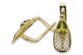 14 كارت من الذهب الأصفر 14K (585) Yellow Peridot أقراط vec067y روسي سوفيتي الاتحاد السوفيتي أسلوب فينتاج آرت ديكو style