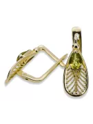Oro amarillo de 14 quilates 14K (585) Yellow Peridot pendientes vec067y Ruso Soviético URSS Artesanía vintage Art Deco style